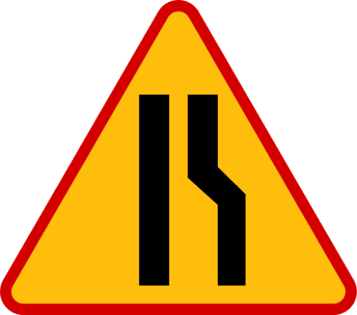 Znak drogowy A-12 B zwężenie jezdni prawostr. na wynajem