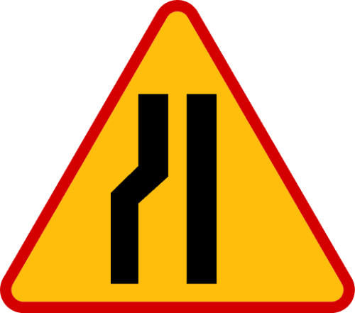 Znak drogowy A-12 C zwężenie jezdni lewostr. na wynajem